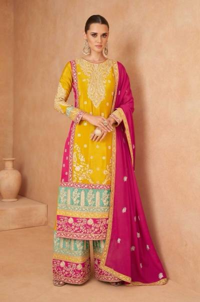 GULKAYRA VARNIKA 7440A TO 7440C DESIGNER CHINON SALWAR SUIT WHOLESALER IN INDIA